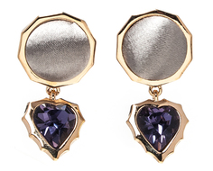 Серьги Moon Paris подвески со вставками из текстиля, сердце с кристаллами (фиолетовый)