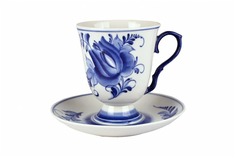 Бокал с блюдцем. Гжельская мануфактура. Форма Классическая. Твердый фарфор. 600 мл.