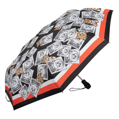 Зонт складной женский автоматический MOSCHINO 8056-OCA Bear Couture, черный, белый