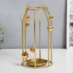 Подсвечник металл Золотые шарики золото 14х14х26 см No Brand