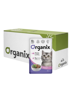Влажный корм для кошек Organix Чувствительное пищеварение лосось, 25шт по 85 г