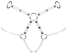 Портупея в виде открытых трусиков с заклепками Obsessive белая XL-XXL