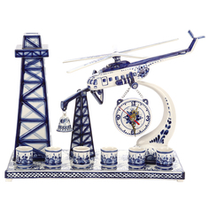 Штоф эксклюзивный со стопками "Нефтяная платформа". Гжель Russia The Great