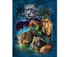 Алмазная мозаика картина стразами Дикие кошки, 50х65 см No Brand