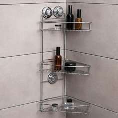 Полка угловая 3-х ярусная Accoona, A11473-3, 20×30×57 см, на вакуумных присосках, хром