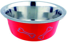 Миска металлическая Homepet Color Косточки 0,25 л, красная