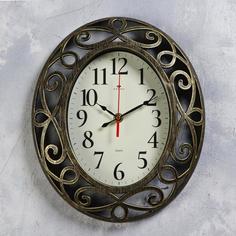 Часы настенные, : Классика, Витки, плавный ход, 31 х 26 см, корпус черный с золотом Рубин