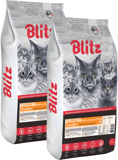 Сухой корм для кошек BLITZ SENSITIVE ADULT CAT TURKEY, с индейкой, 2шт по 10кг