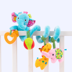 Развивающая спиралька растяжка на коляску и кроватку с погремушками Слоник, голубая No Brand