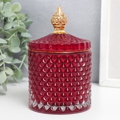Шкатулка стекло "Ромбы и купол" красный с золотом 14х8,2х8,2 см No Brand