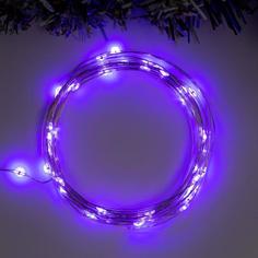 Гирлянда Нить 5 м роса, IP20, серебристая нить, 50 LED, свечение фиолетовое, 2 режима, AAх Luazon Lighting