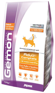 Сухой корм для взрослых кошек Gemon Adult Complete курица и индейка, 2 шт по 1,5 кг