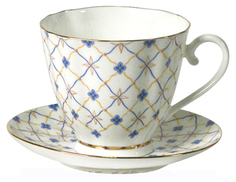 Чашка с блюдцем Императорский фарфоровый завод Ретро 8278 Белый, золотистый, синий
