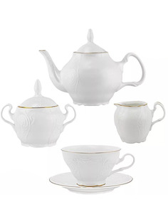 Сервиз чайный Lenardi Форма "Мария" рисунок Золотая полоса Фарфор 15 предметов на 6 персон