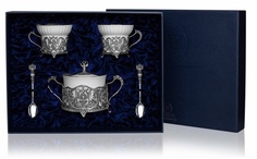 Набор "Герб" из серебра (5 предметов: сахарница + 2 чашки + 2 ложки)