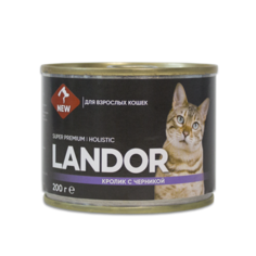 Влажный корм для кошек Landor, кролик с черникой, 6шт по 200г