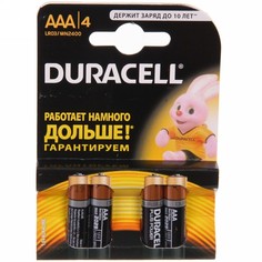 Батарейки КОМПЛЕКТ 4 шт., DURACELL Basic, AAA (LR03, 24А), алкалиновые, мизинчиковые, блис