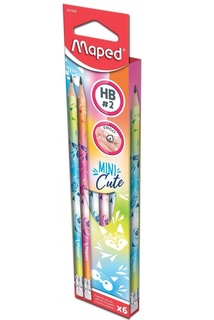 Набор чернографитных простых карандашей Maped Mini Cute НВ, заточенные, мини 6шт. 851808