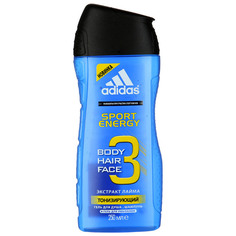 Adidas Body-Hair-Face Sport Energy Гель для душа и Шампунь для мужчин, 250 мл