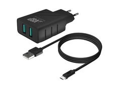 Зарядное устройство BoraSCO 2xUSB 2.4A + кабель MicroUSB Black 37263