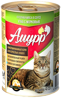 Влажный корм для кошек Амурр утка и морковь, 415г