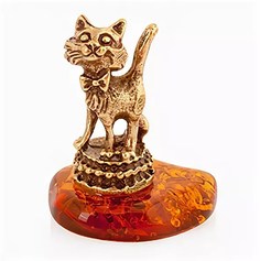 Фигурка Кошечка с бантиком из латуни и янтаря LY-390075 No Brand