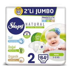 Подгузники Sleepy Natural Double Jumbo Pack Mini-84 размер 2, 3-6 кг, Турция