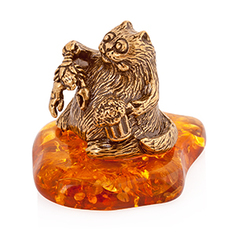Фигурка Кот Рак из латуни и янтаря LY-390063 No Brand