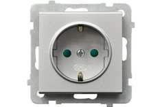 Ospel Sonata Розетка 1-я с/з Schuko со шторками, без рамки Серебро матовое GP-1RSP/m/38