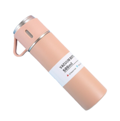 Термос розовый 500 мл, 3 кружки, подарочная упаковка No Brand