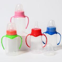 Бутылочка для кормления 150 мл цилиндр, с ручками, цвет МИКС Mum&Baby