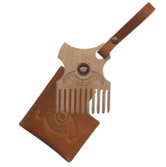 Деревянный гребень-расческа для бороды MOYABORODA + кожаный чехол Yellow, ручная работа