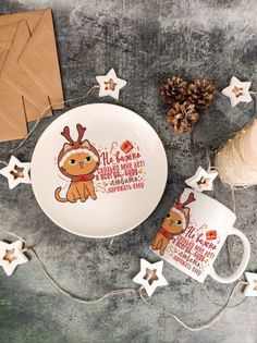 Набор кружка и тарелка 3шт в комплетке С новым годом. Кот - Не важно сколько лет Cool Podarok