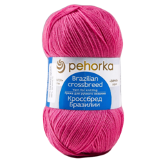 Пряжа "Кроссбред Бразилии" 50%меринос.шерсть, 50% акрил 500м/100гр (582-Св.фуксия) Пехорка