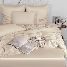 Постельное белье Soft Box Шампань Семейное, тенсель, простыня на резинке 180х200