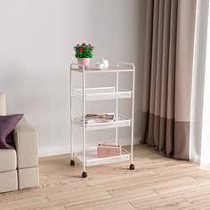 Этажерка Ладья на колесиках 34КС (БЕЛЫЙ) 45*30*88см, стол дерево+3корзины (до 10кг) Э560Б ЗМИ