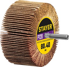 Круг шлифовальный лепестковый STAYER на шпильке, P120, 80x40 мм STAYER 36609-120