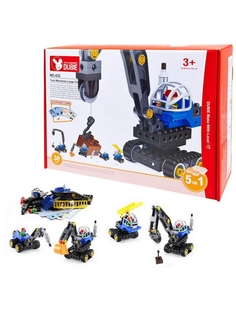 Машинка Junfa toys Собери сам Строительная техника 5 в 1, в наборе 38 деталей + 5 карт.