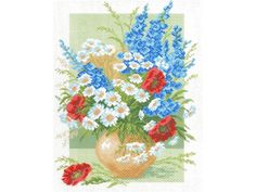 Рисунок на канве Матренин Посад Дельфиниумы и ромашки 0679