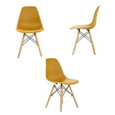 Стулья LEON для кухни со спинкой в стиле EAMES DSW, горчичные, набор 3 шт