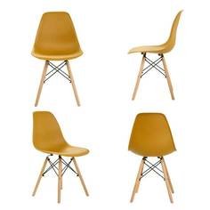 Стулья LEON для кухни со спинкой в стиле EAMES DSW, горчичные, набор 4 шт