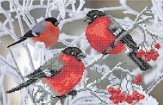 Рисунок на шелке «Снегири» Матренин посад