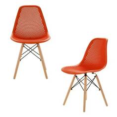 Стулья ажурные LEON для кухни со спинкой в стиле EAMES DSW, оранжево- красные, набор 2 шт