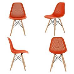 Стулья ажурные LEON для кухни со спинкой в стиле EAMES DSW, оранжево- красные, набор 4 шт