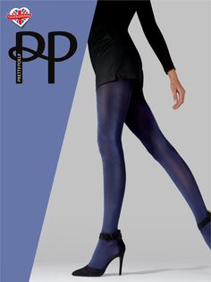 Яркие колготки с атласным блеском S-M-L темно-синий Pretty Polly