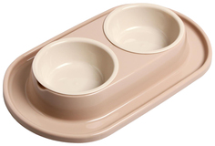 Миска для животных ZOO PLAST Мур-мяу двойная на подставке 0,3 л светло-бежевый