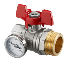 Шаровой кран с плоским уплотнением Ду20 G3/4"BP x G1"HP с термометром (0–80 °C) с Oventrop