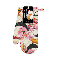 Варежка-прихватка Коллекция Сакура и рыбки 30 см саржа
