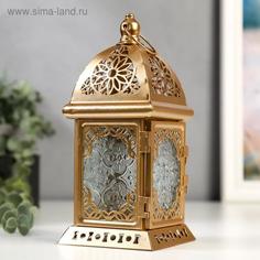 Подсвечник металл, стекло на 1 свечу Фонарик. Сахара золото 21,5х10х10 см No Brand