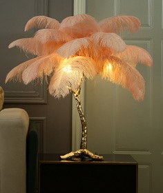 Лампа настольная с перьями feather lamp, цвет: розовый (ist casa) золотой